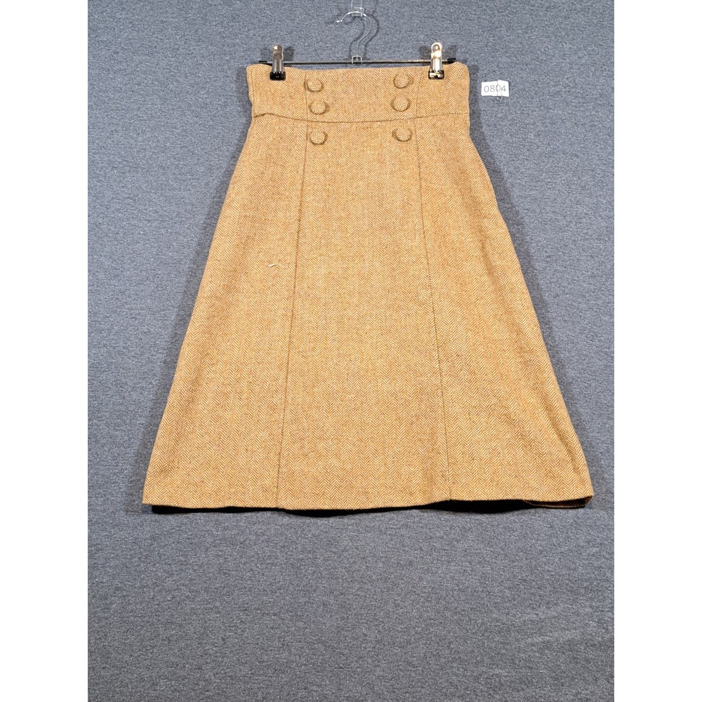 ModCloth Mustard Yellow Herringbone Wool Blend High Waisted A-Line Skirt 00